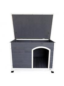 SACRONS Weather Protected Outdoor Wooden Dog House with Hinged Top